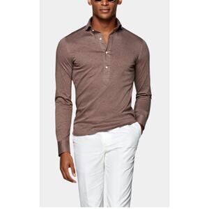 SuitSupply -Knitted Egyptian Cotton Popover / 14.5-15 /Brown
